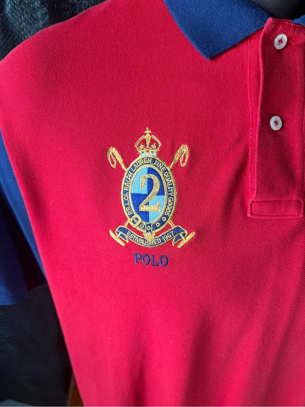 Polo Ralph Lauren Men’s XL Short Sleeve Polo Shirt Red and Blue Colorblock
